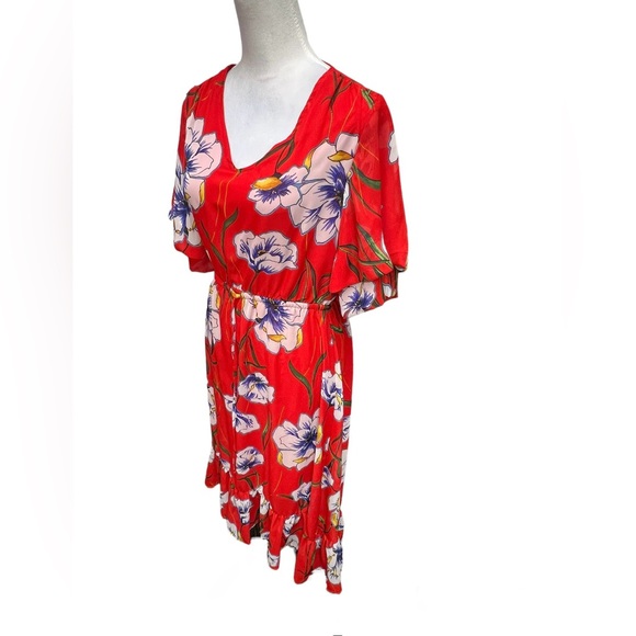 Baku Floral Print dress w/ hi/low hem & Drawstring / Color: Red / Size: Small - Picture 2 of 5